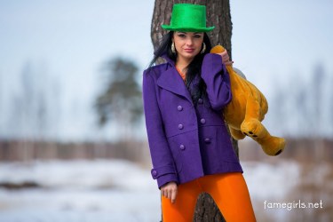 Katie In Orange Tights And Boots 1