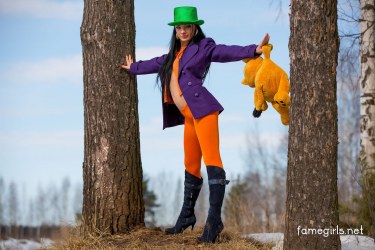 Katie In Orange Tights And Boots 2