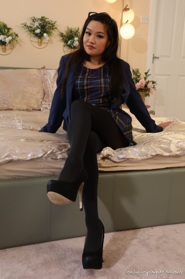 Louisa Lu In Black Nylons On Bed 1