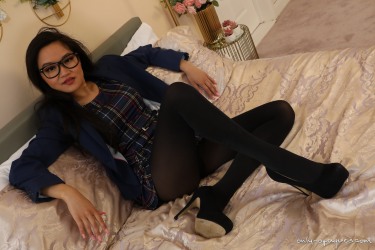 Louisa Lu In Black Nylons On Bed 4