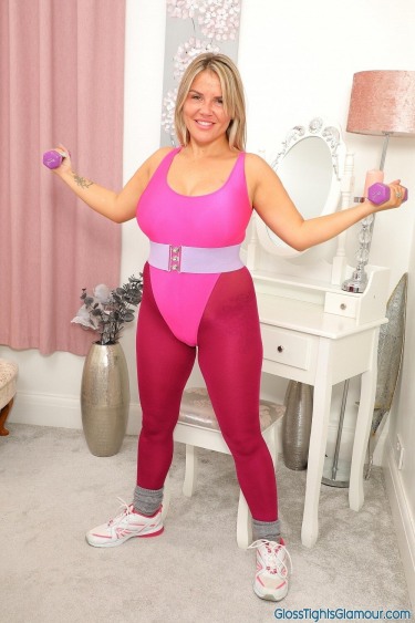 Siobhan Graves Gym Antics With Plum Glossy Legwear And Space Hopper 3