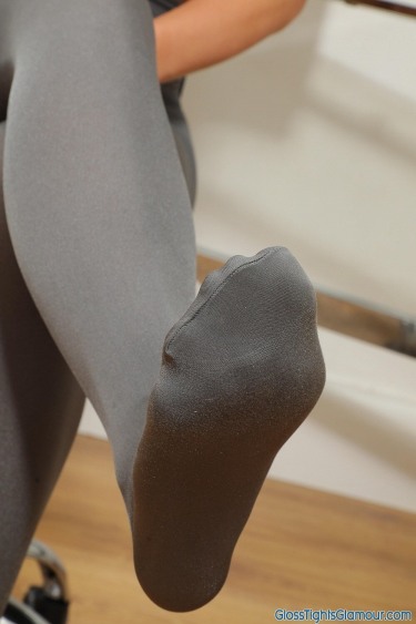 Amy Green As Secretary With Grey Glossy Tights 9