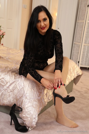 Bonnie In Sexy Black Dress And Glossy Nylons 9