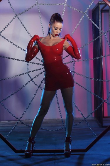 Brunette Beauty Monique Alexander In Red Latex 8