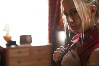 Carla Cox In A Long Red Latex Dress 3