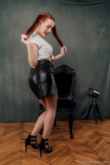 Charlie Red In Leather Skirt 10
