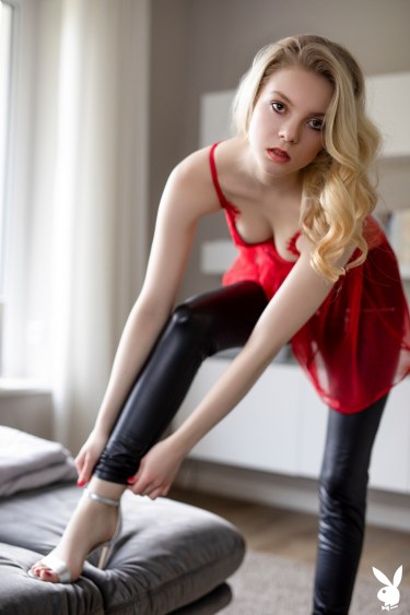 Emmi In Black Leather Pants 2