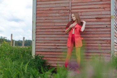 Grace Outside In Red Tights 1