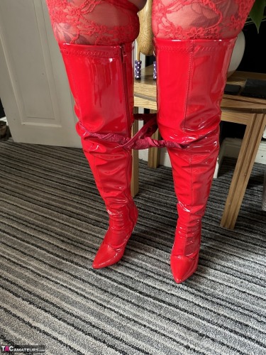 Inked Milf In Red Thight High Boots 10