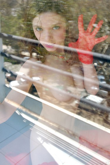 Jess B In Red Lingerie At The Window 14