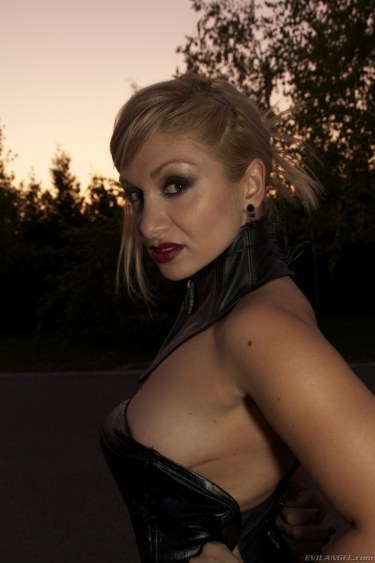 Leather Glad Lea Lexis On A Public Street 10