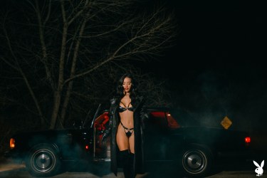 Lily Andrews In Boots Smokes Outside 1