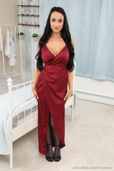 Megs Mitchell In Red Dress And Nylons 1