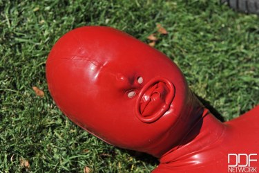 Sandy K In Red Latex Suit 8