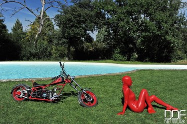 Sandy K In Red Latex Suit 9