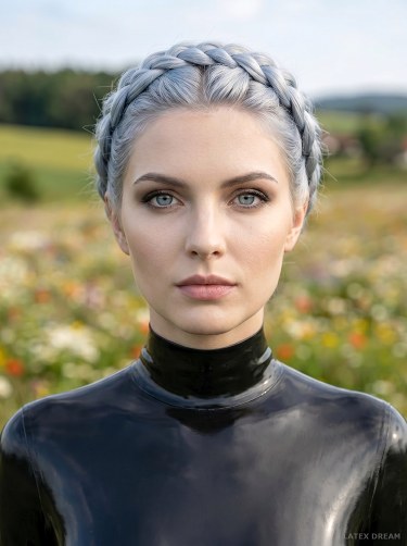 Selene In Black Latex Meadow Horse Portrait 8