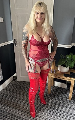 Inked Milf In Red Thight High Boots